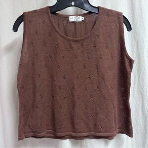 VTG La Mode Woman’s Brown Patterned Sweater Tank Crop Medium